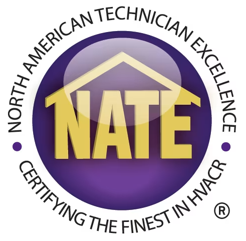 NATE Certified HVAC technician logo - North American Technician Excellence - Certifying the finest in HVACR