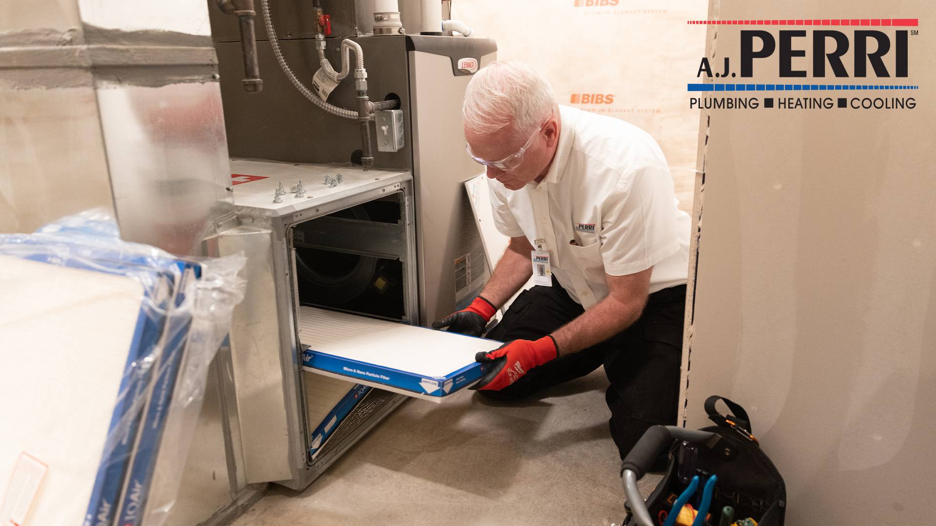 A.J. Perri technician installing HVAC system at home in Brick, NJ