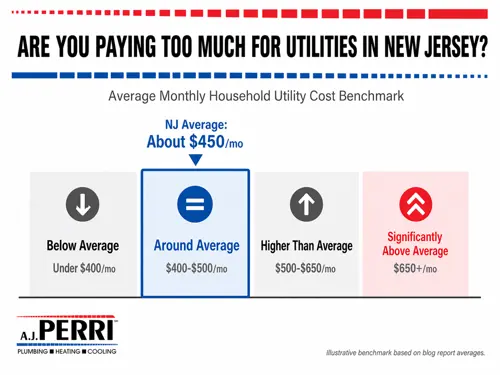 Are You Paying Too Much for Utilities in New Jersey? Infographic: New Jersey is around average, with residents paying about $450 per month on utilities.