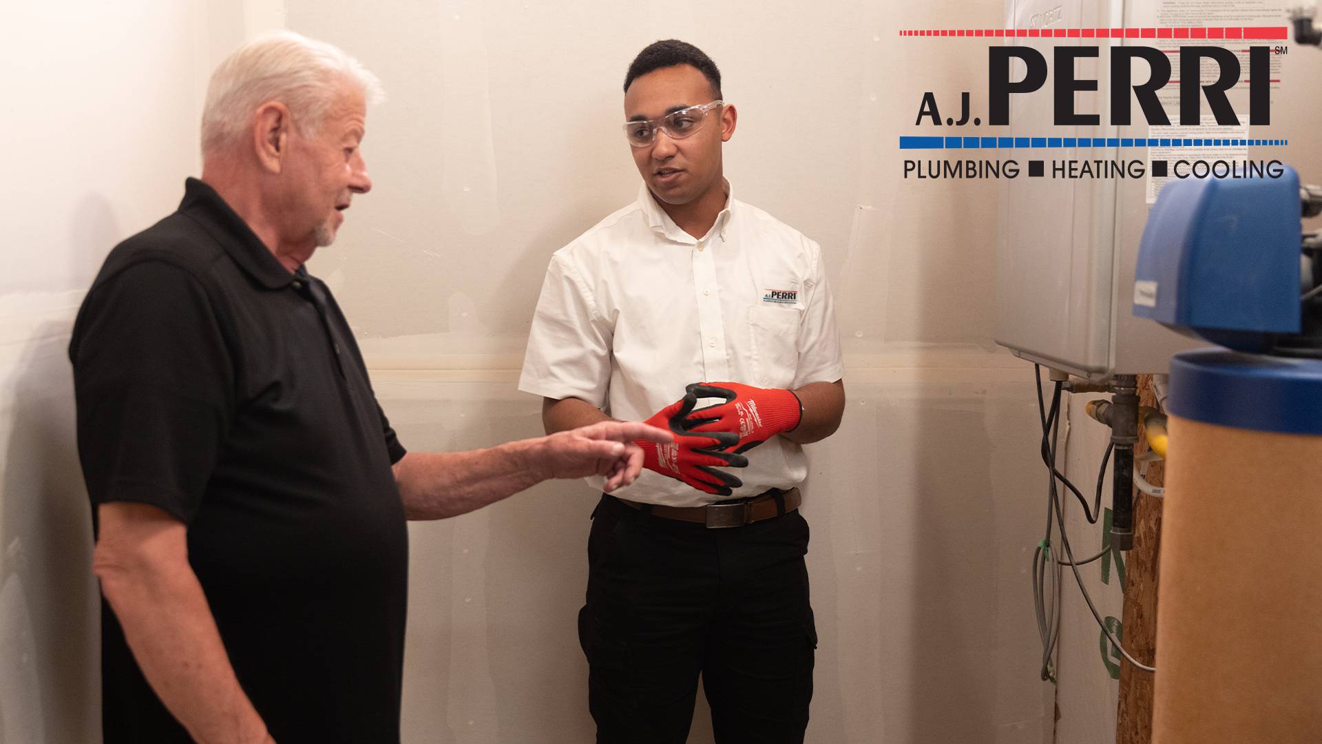 AJ Perri heating tech talking to New Jersey customer